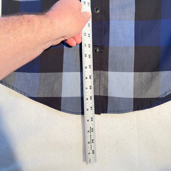 Coastal Metal Pearl Snap Button Shirt Men Medium Blue Check Pockets Surf Western - Picture 10 of 14